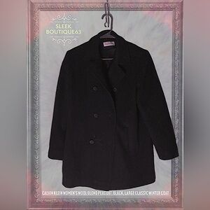 🔥 Calvin Klein Women's Wool-Blend Peacoat - Black, Large - Stay Warm in Style! 🔥